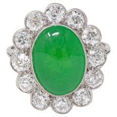 Art Deco Diamond Jade Platinum Vintage Halo Ring