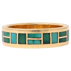 Zuni Sheldon & Nancy Westika, 1981, Vintage-Ring mit Intarsien aus Türkis und 14-karätigem Gold