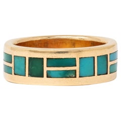 Zuni Sheldon & Nancy Westika 1981 Turquoise 14K Gold Vintage Inlay Band Ring