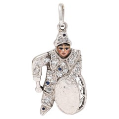 Art Deco Diamond Enamel Sapphire Platinum Vintage Pagliacci Drummer Charm