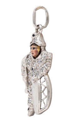 Art Deco Diamond Enamel Sapphire Platinum Vintage Pagliacci Drummer Charm