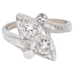 Retro Diamond 0.40 CTW 14 Karat White Gold Heart Vintage Bypass Ring