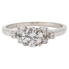 Mid-Century 0.95 CTW Diamond 18K White Gold Fishtail Vintage Engagement Ring