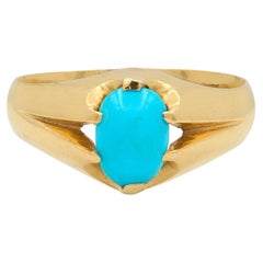 Victorian Turquoise 18 Karat Yellow Gold Antique Belcher Ring
