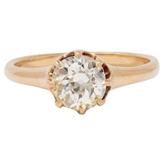 Victorian 0.88 Old Mine Cut Diamond 14K Gold Antique Belcher Engagement Ring