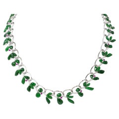 2000's Jade Diamond 18 Karat White Gold Contemporary Fanning Fancy Necklace