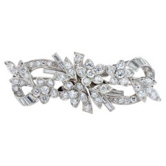 Tiffany & Co. Mid-Century Diamond Platinum Vintage Floral Ribbon Brooch Clip Set