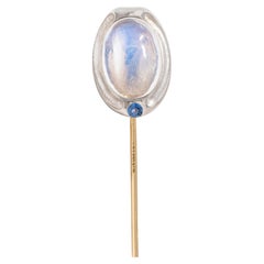 Louis Comfort Tiffany & Co. Nouveau Moonstone 14K Gold Platinum Antique Stickpin