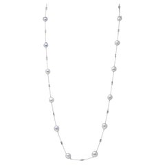 Ed Cora Baroque Pearl Diamond 18 Karat White Gold Contemporary Station Necklace