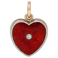 Victorian Diamond Enamel 14 Karat Yellow Gold Antique Heart Locket Pendant