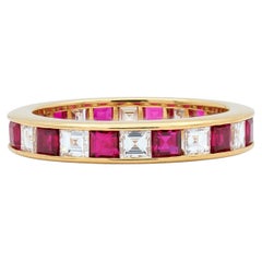 Contemporary 2.64 CTW Diamond Ruby 18 Karat Yellow Gold Channel Band Ring