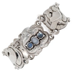 Georg Jensen Moonstone Sterling Silver Vintage Dove Link Bracelet No. 14