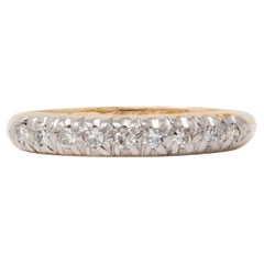 Mid-Century Diamond 14K Yellow Gold Platinum Vintage Fishtail Wedding Band Ring