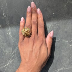 1960's Multi-Gem 18 Karat Yellow Gold Vintage En Tremblant Flower Ring