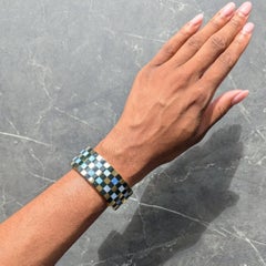 Tiffany & Co. 1980's Opal Onyx 18K Gold Vintage Wide Checkerboard Bracelet