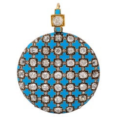 Victorian 4.08 CTW Diamond Enamel 14 Karat Yellow Gold Antique Locket Pendant