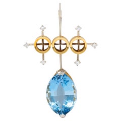 Retro Aquamarine Diamond 18 Karat Two-Tone Gold Vintage Atomic Pendant