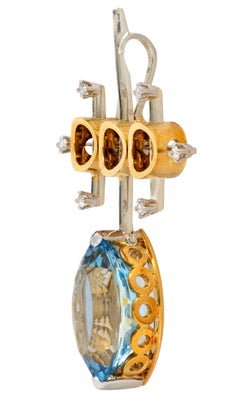 Retro Aquamarine Diamond 18 Karat Two-Tone Gold Vintage Atomic Pendant
