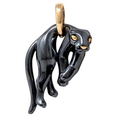 Cartier French 1990's 18K Gold Silver Vintage Hanging Pantheré Pendant