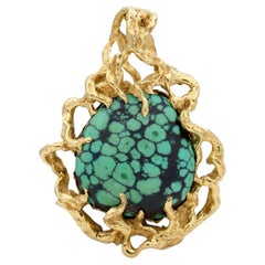Arthur King 1970's Turquoise 18 Karat Yellow Gold Vintage Brutalist Pendant