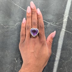 Retro Amethyst Diamond 14 Karat Two-Tone Gold Vintage Heart Halo Ring