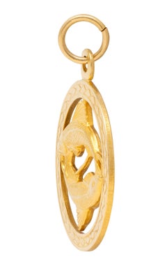 Katz & Ogush Inc. 1970's 18 Karat Yellow Gold Vintage Pisces Zodiac Pendant