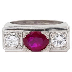 Art Deco 2.28 CTW No Heat Burma Ruby Diamond Platinum Vintage Ring GIA