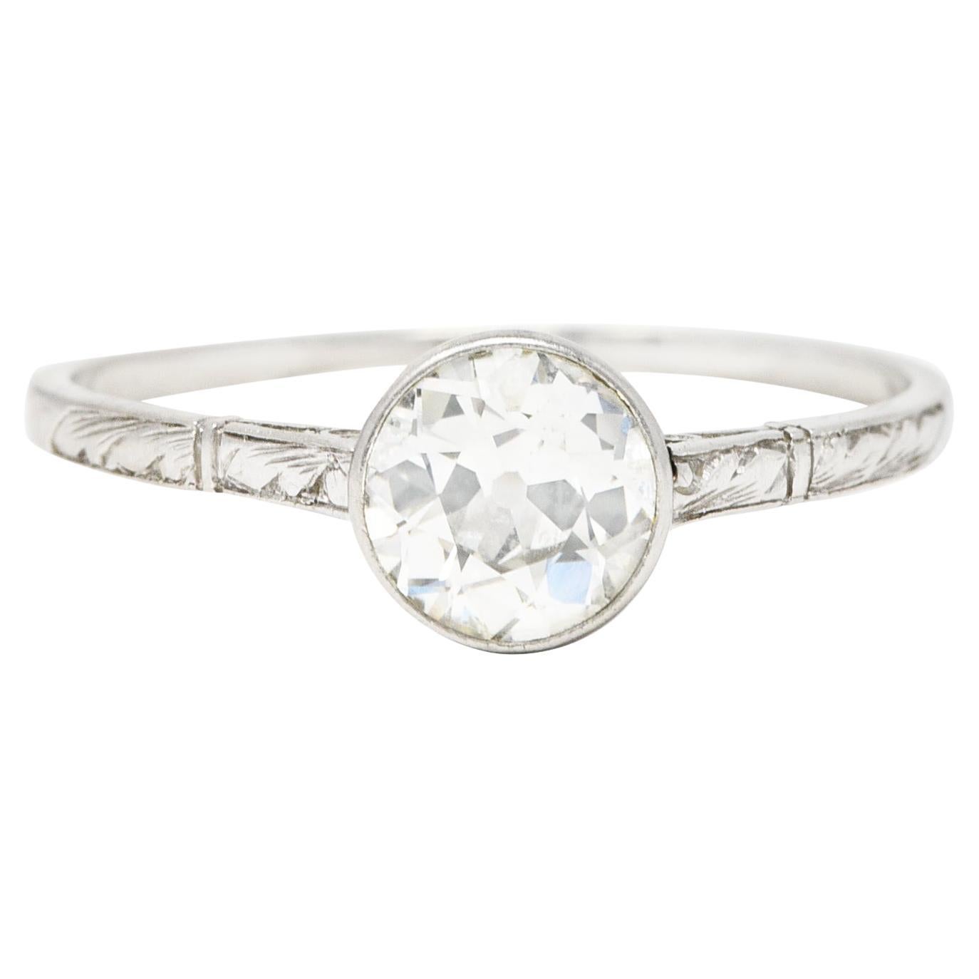 Art Deco 1.00 CTW Diamond Platinum Bezel Engagement Ring
