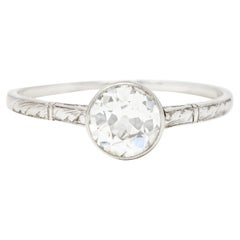 Art Deco 1.00 CTW Diamond Platinum Bezel Engagement Ring