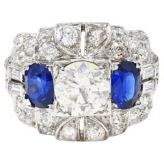 Art Deco 5.61 Carats Diamond Sapphire Platinum Bombè Band Ring