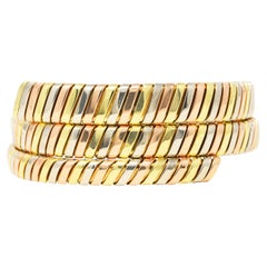 Bulgari 18 Karat Tri-Colored Yellow White Rose Gold Tubogas Serpenti Bracelet