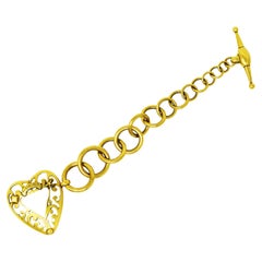 Gucci 18 Karat Yellow Gold Oversized Vintage Heart Toggle Bracelet