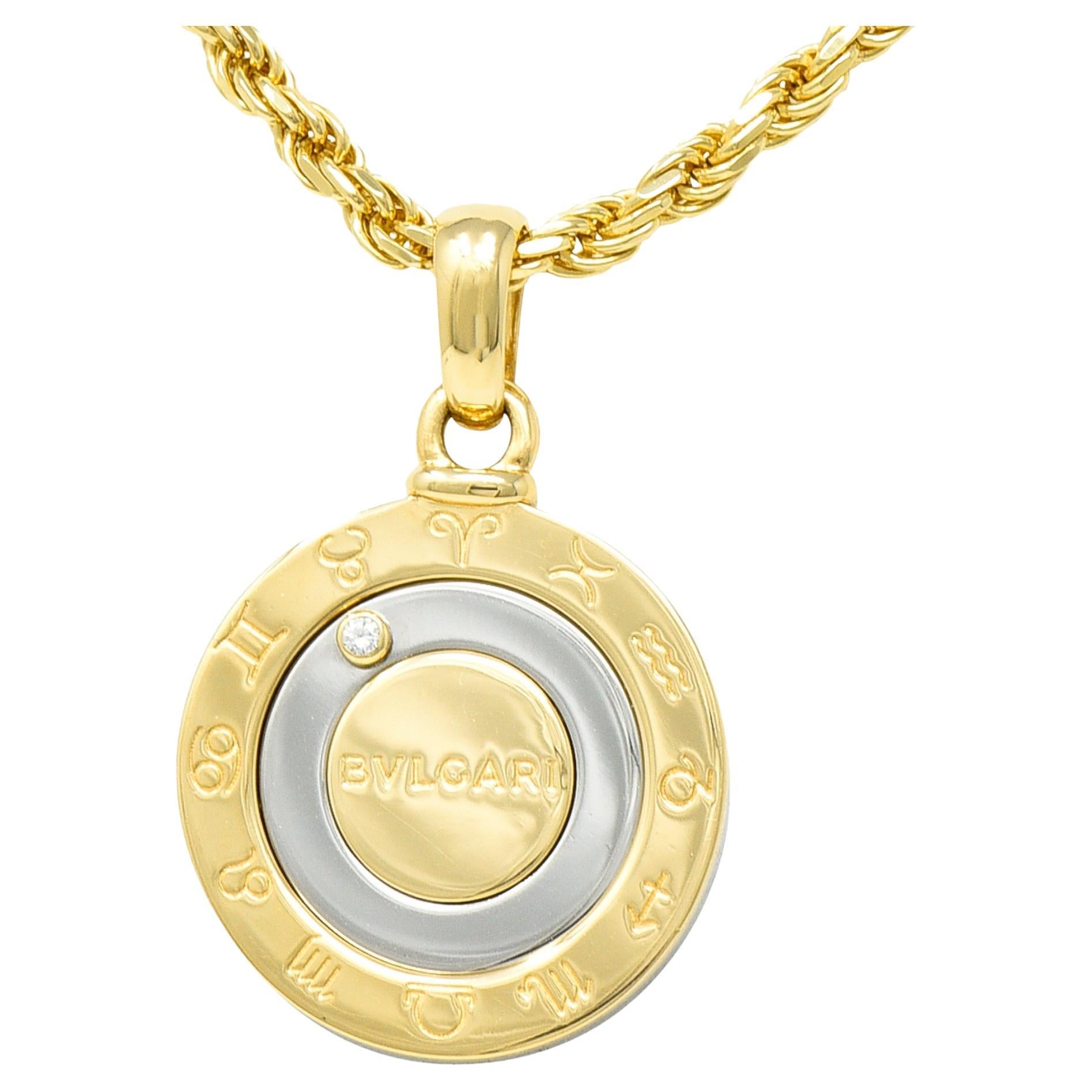 Bulgari Diamant 18 Karat Gold Edelstahl Zodiac Zifferblatt Anhänger  Halskette im Angebot bei 1stDibs