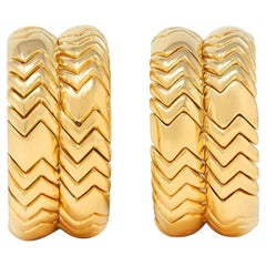 Bulgari 1990's 18 Karat Yellow Gold Vintage Spiga J-Hoop Earrings