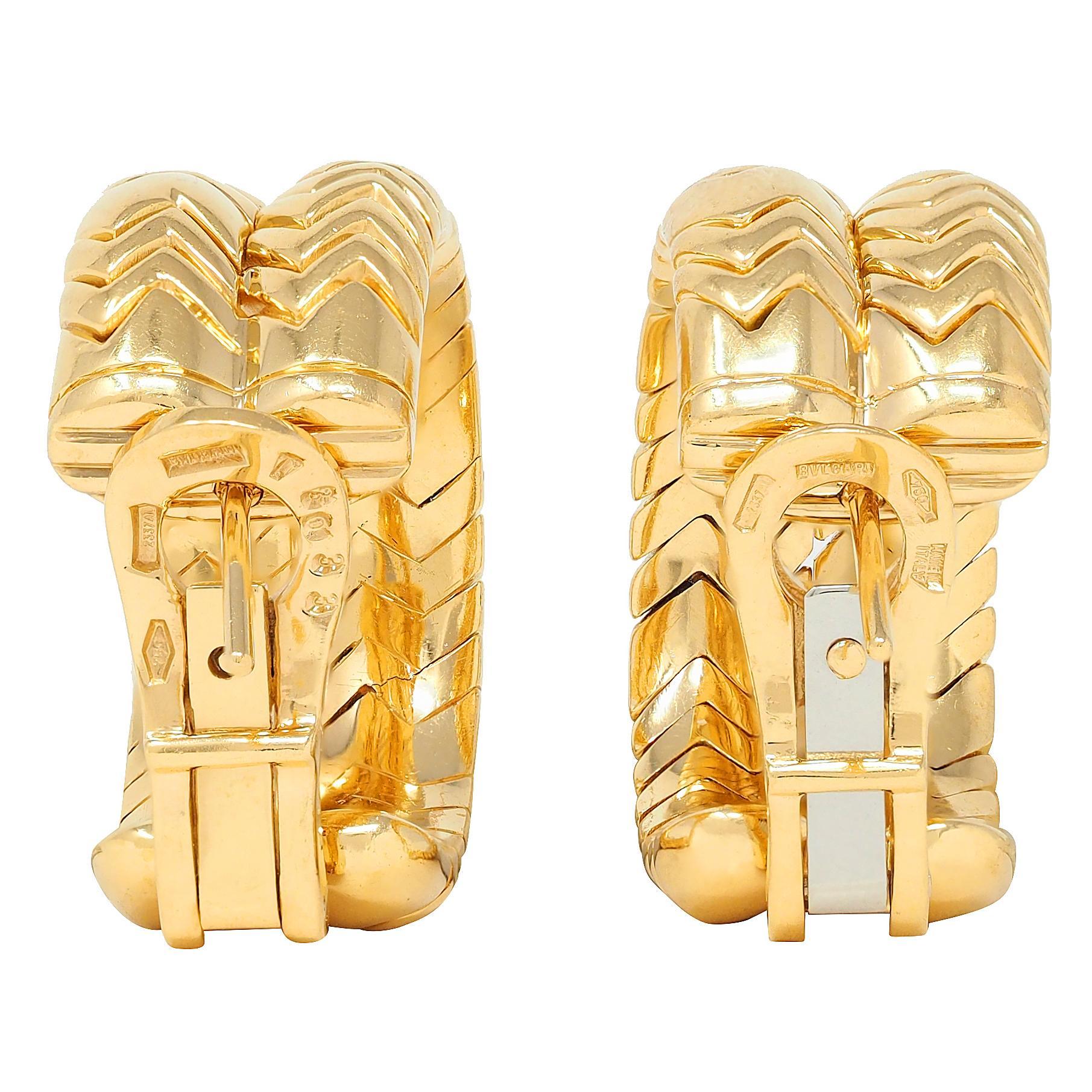 da uomo o donna Bulgari 1990, orecchini a cerchio J Gold d'epoca in oro giallo 18 carati in vendita