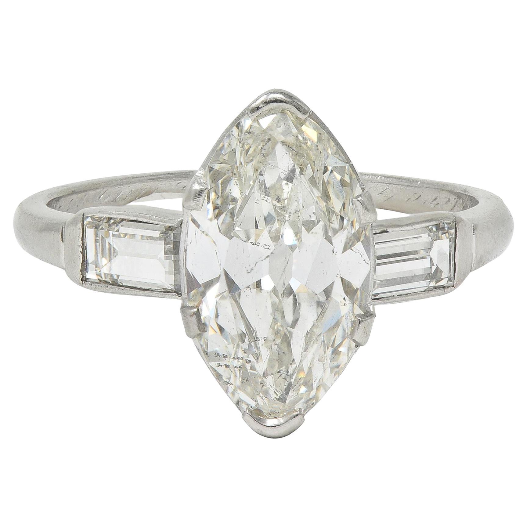 Art Deco 2.65 CTW Marquise Cut Diamond Platinum Vintage Engagement Ring