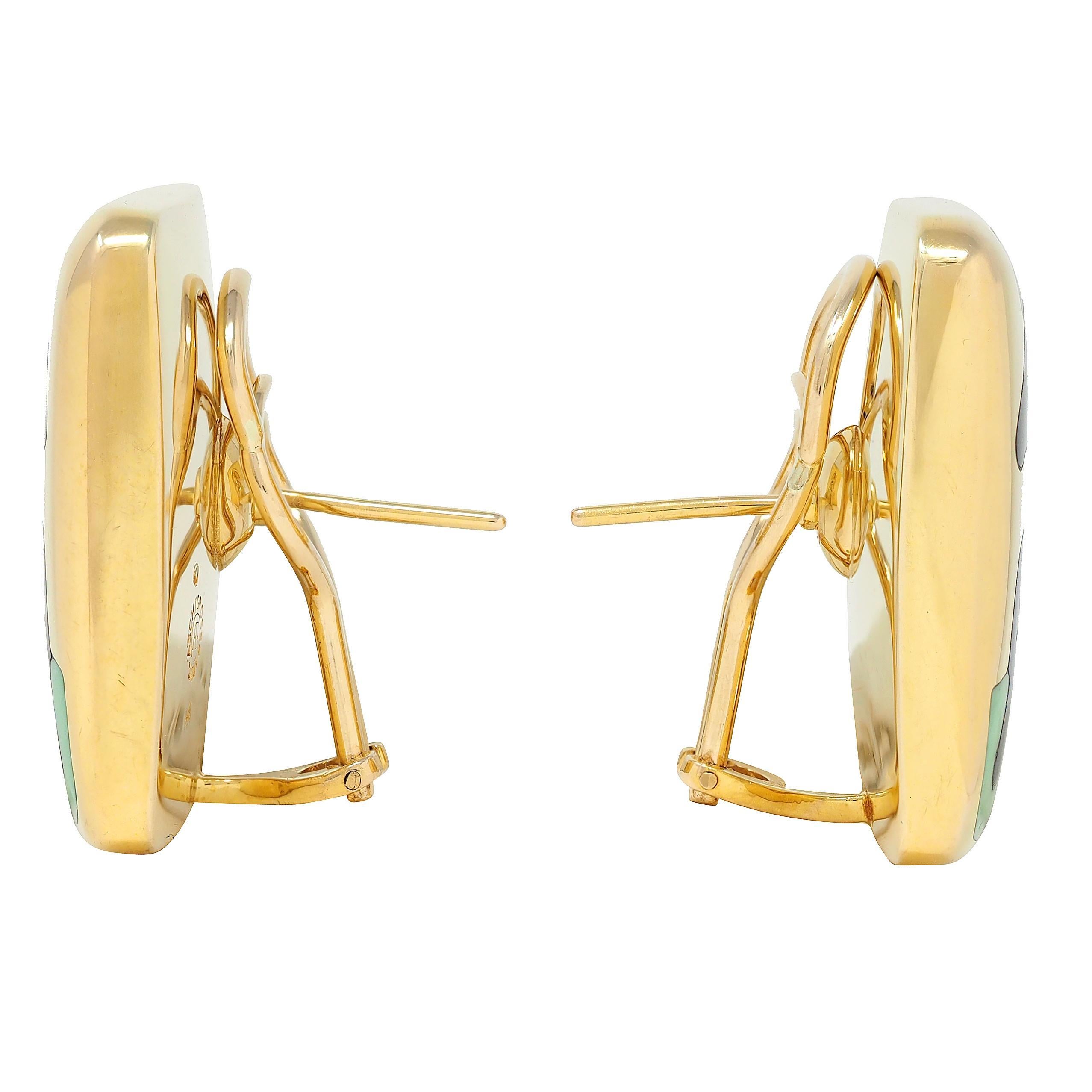 Moderno Orecchini Asch Grossbardt 1980 Multi-Gem in oro 14K con intarsio di cavalli a cuscino d'epoca in vendita