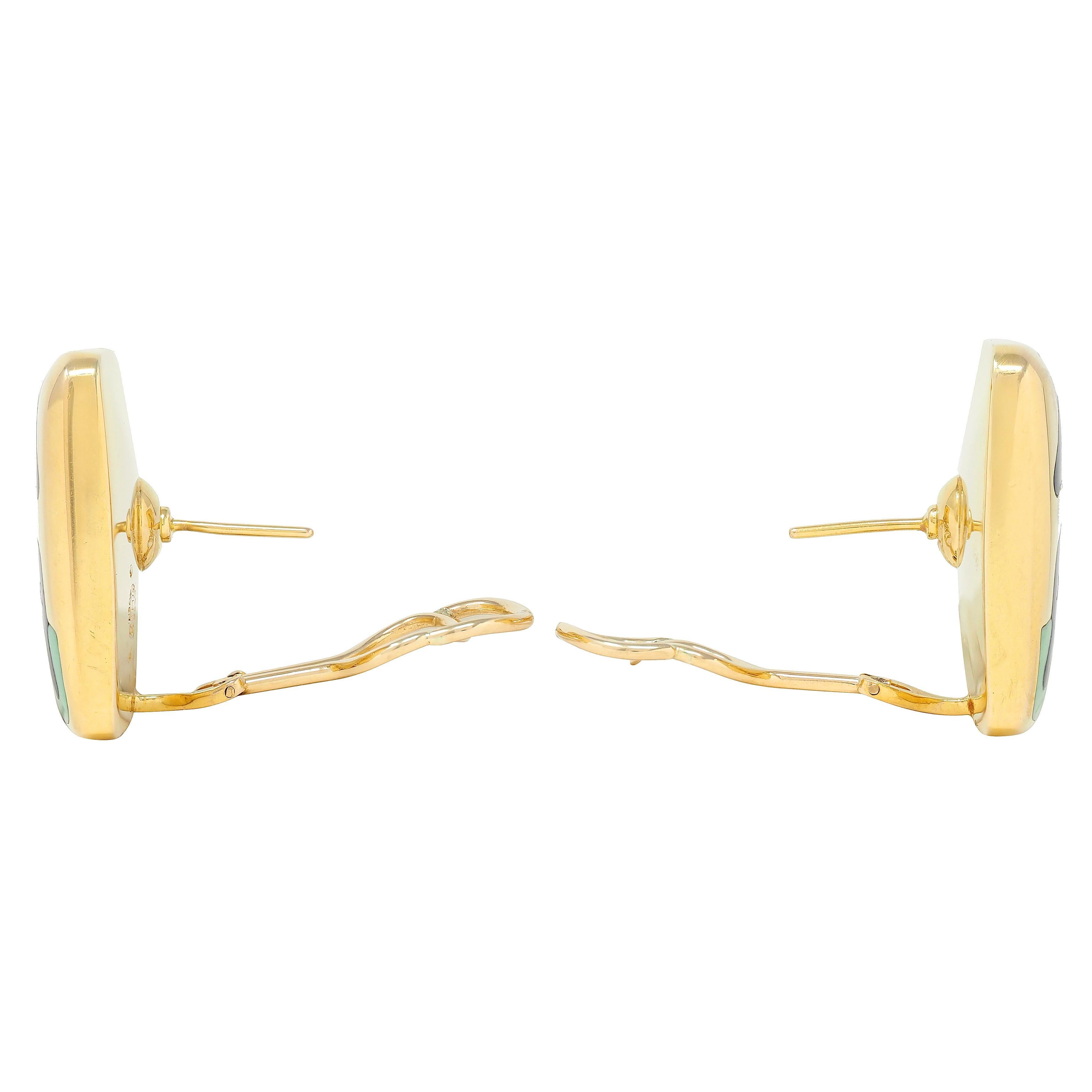 Orecchini Asch Grossbardt 1980 Multi-Gem in oro 14K con intarsio di cavalli a cuscino d'epoca In condizioni ottime in vendita a Philadelphia, PA
