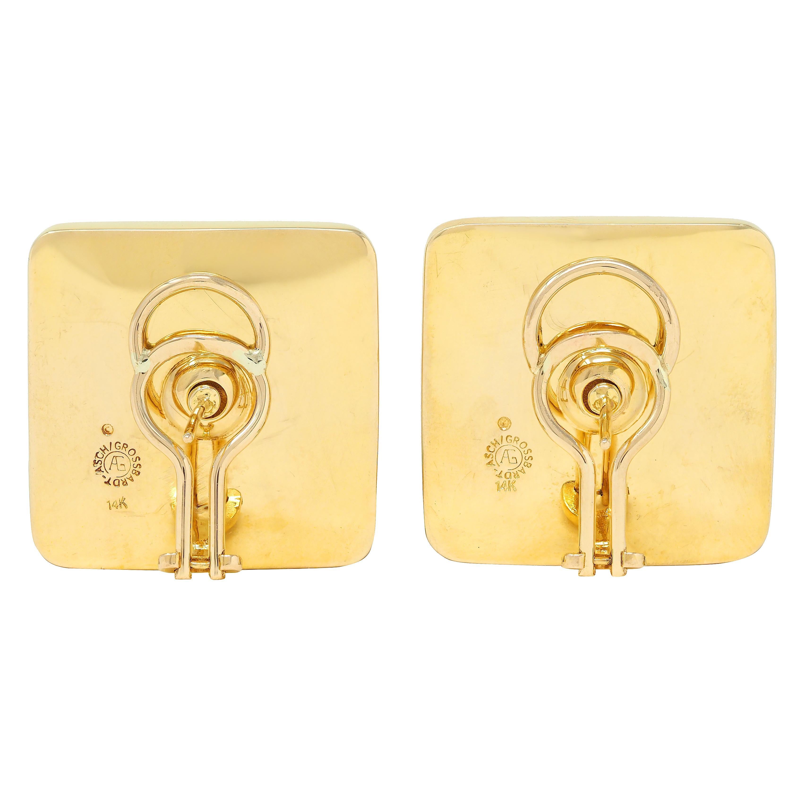 Cabochon Orecchini Asch Grossbardt 1980 Multi-Gem in oro 14K con intarsio di cavalli a cuscino d'epoca in vendita