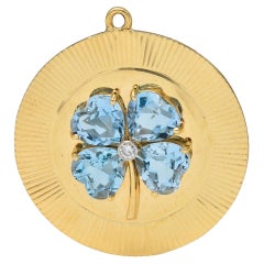 Tiffany & Co. 1950's Aquamarine Diamond 14K Gold Vintage Four Leaf Clover Charm