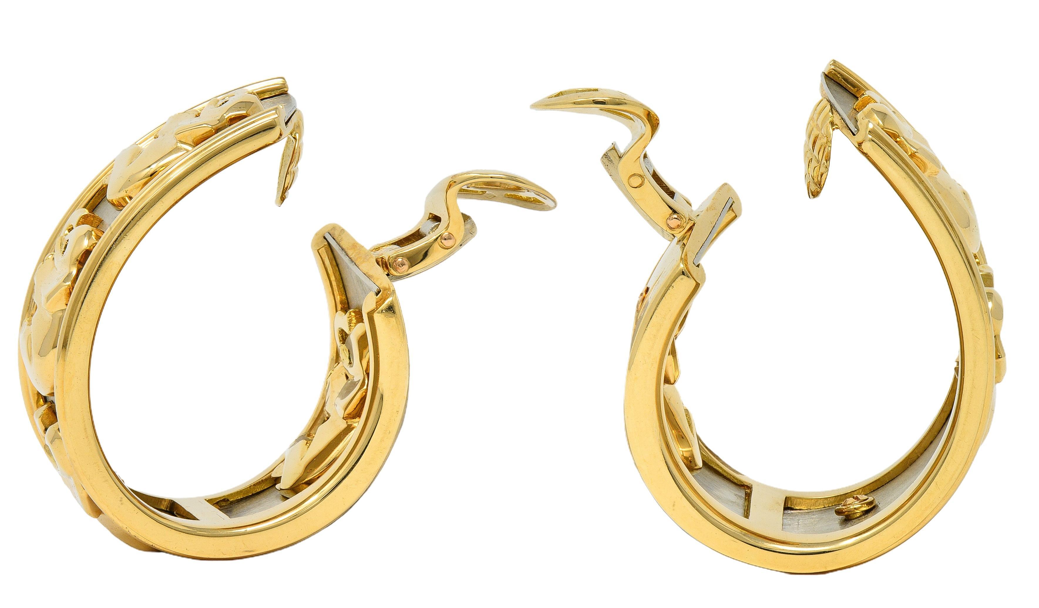da uomo o donna Cartier, orecchini a cerchio a J d'epoca in oro 18 carati con smeraldo degli anni '90, elefanti di Mahango in vendita