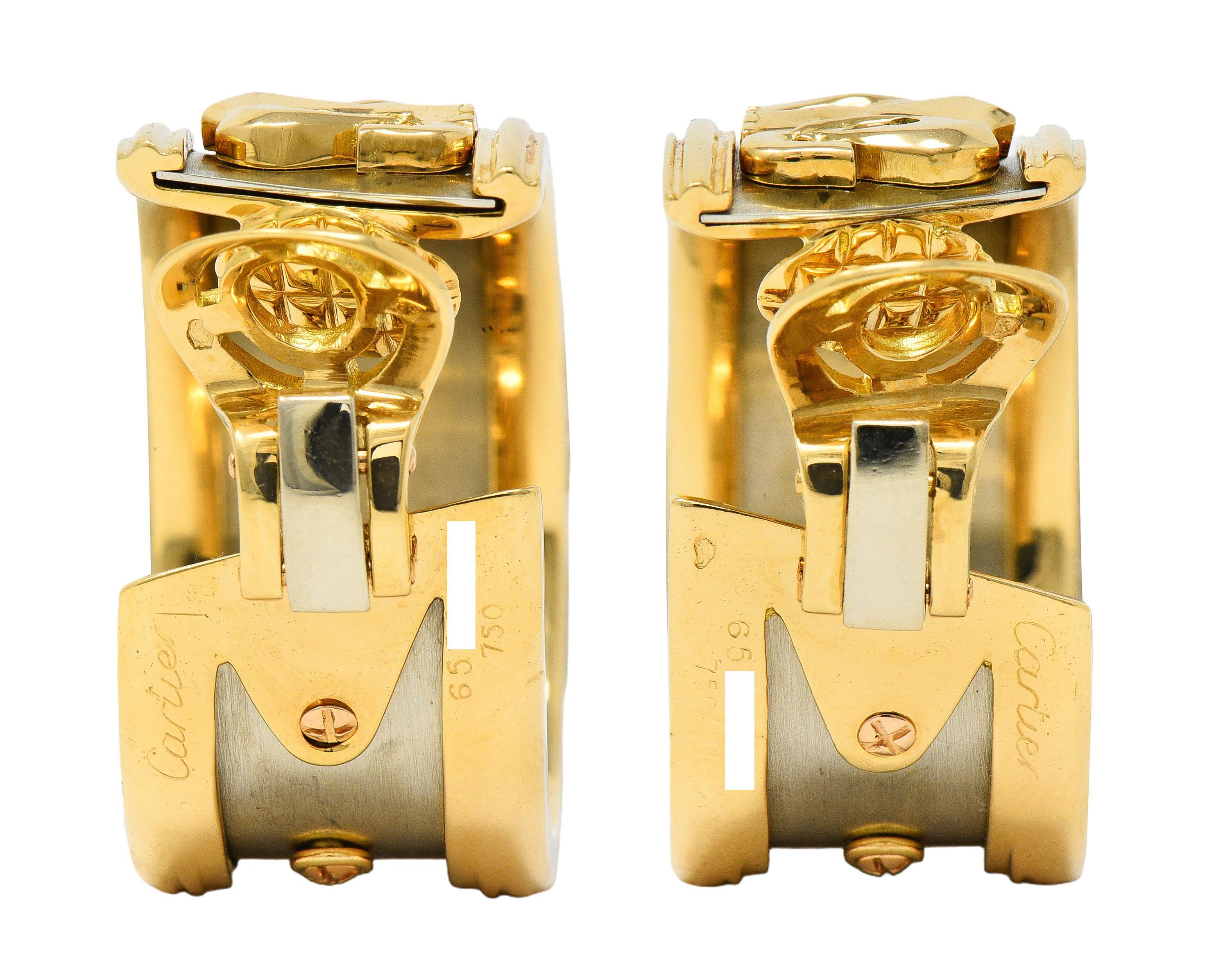 Cartier, orecchini a cerchio a J d'epoca in oro 18 carati con smeraldo degli anni '90, elefanti di Mahango In condizioni ottime in vendita a Philadelphia, PA