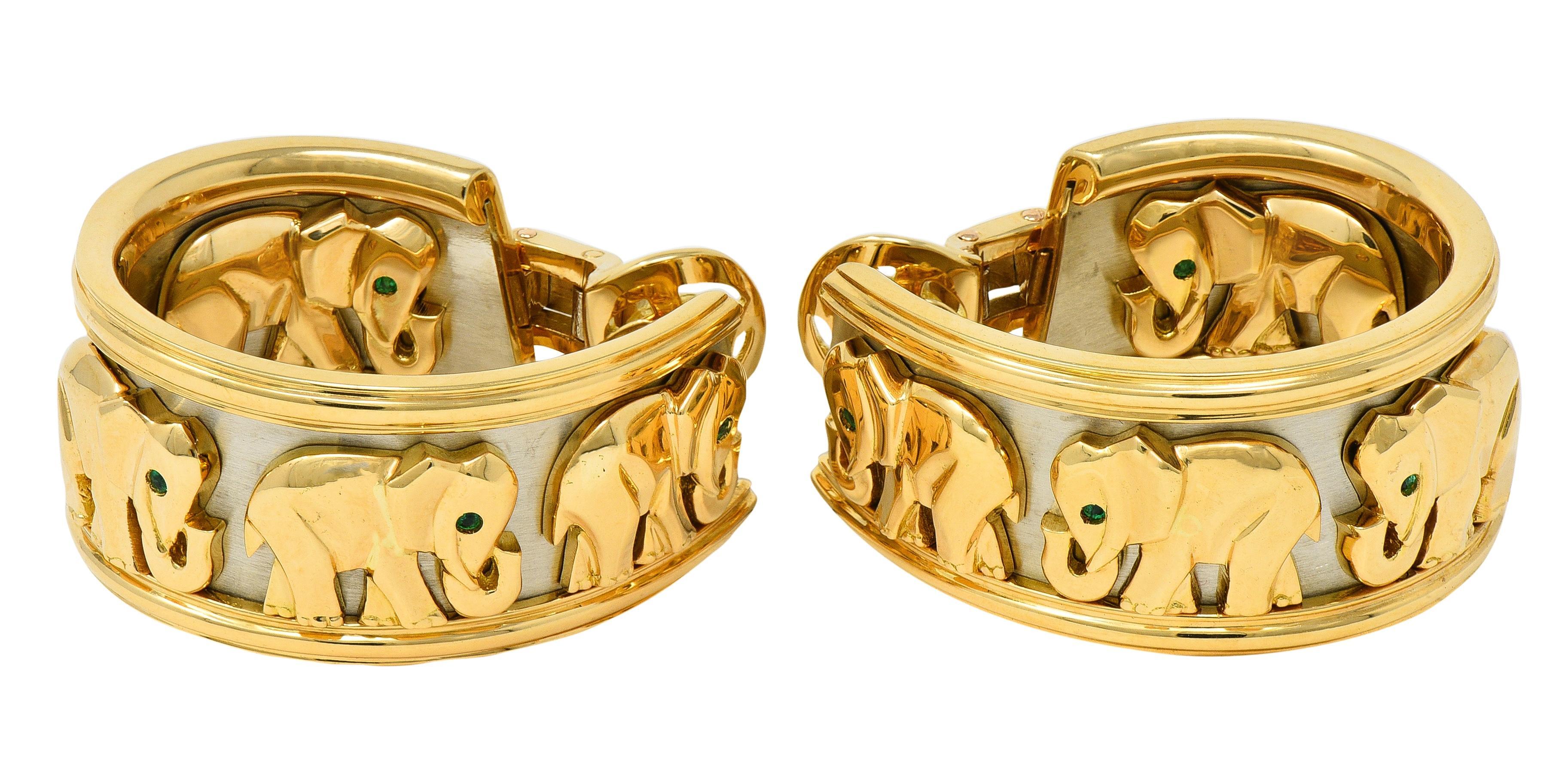 Cartier, orecchini a cerchio a J d'epoca in oro 18 carati con smeraldo degli anni '90, elefanti di Mahango in vendita 3
