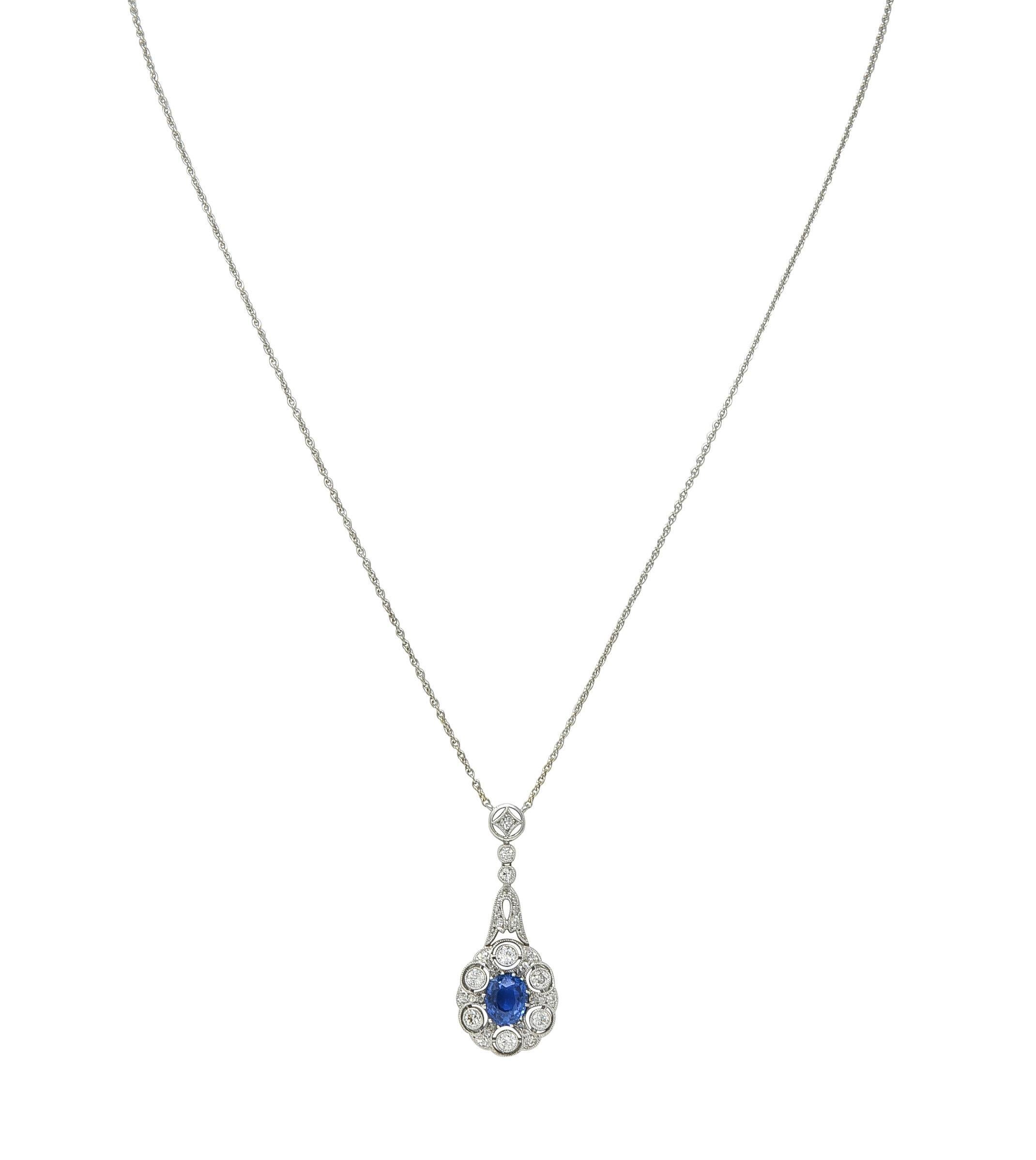 Collana edoardiana con zaffiro di Birmania senza calore e diamante di platino antico da 2,33 CTW in vendita 1