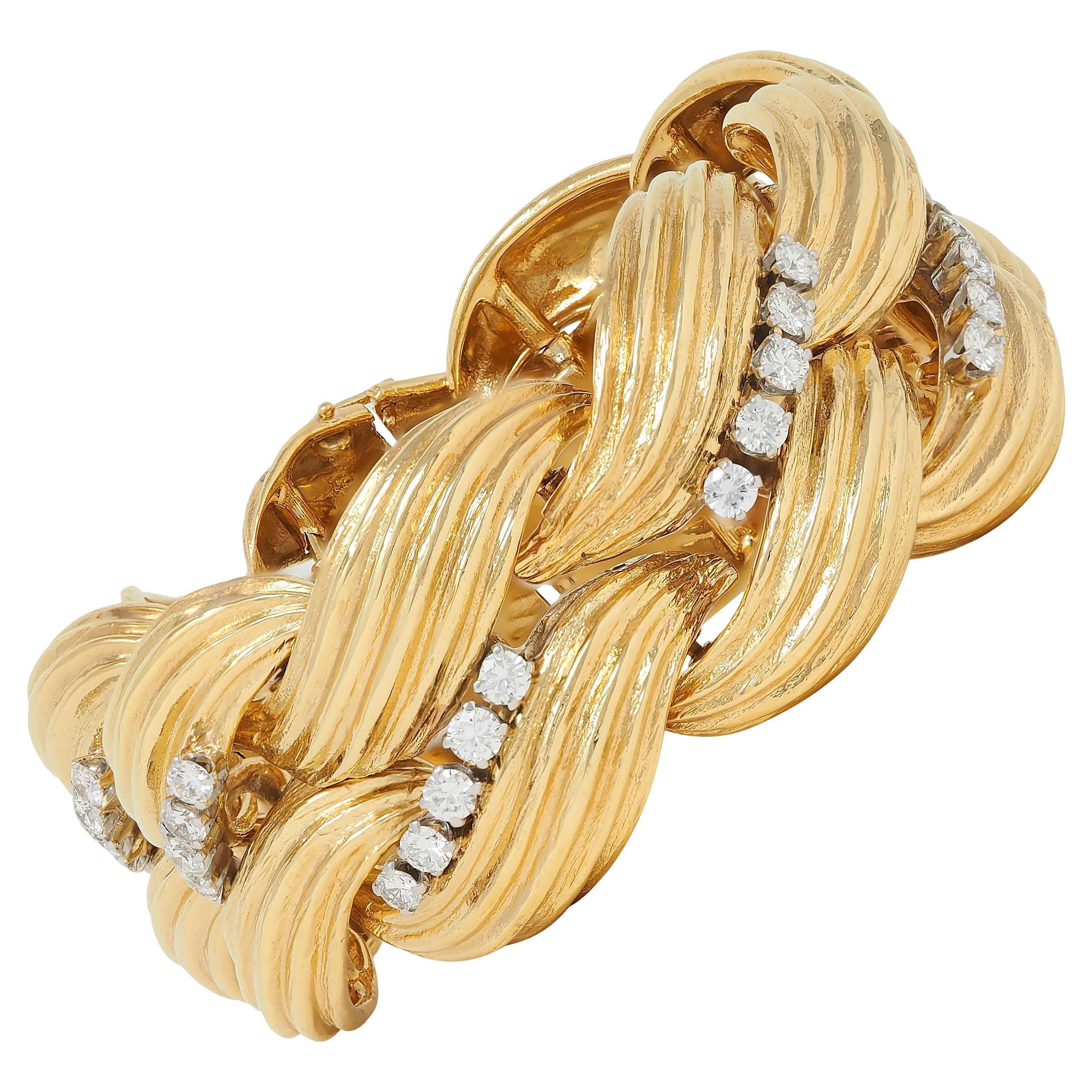 David Webb Pulsera giratoria vintage de oro amarillo de 18 quilates y platino con diamantes de la década de 1980