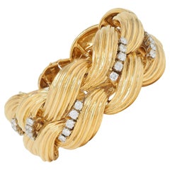 David Webb 1980's Diamond Platinum 18 Karat Gelbgold Vintage Twist Armband