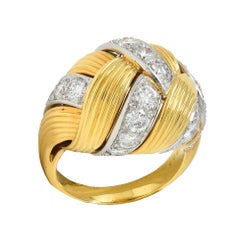 Cartier Französisch 1950's 2,55 CTW Diamant Platin 18K Gold Vintage gewebt Kuppel Ring