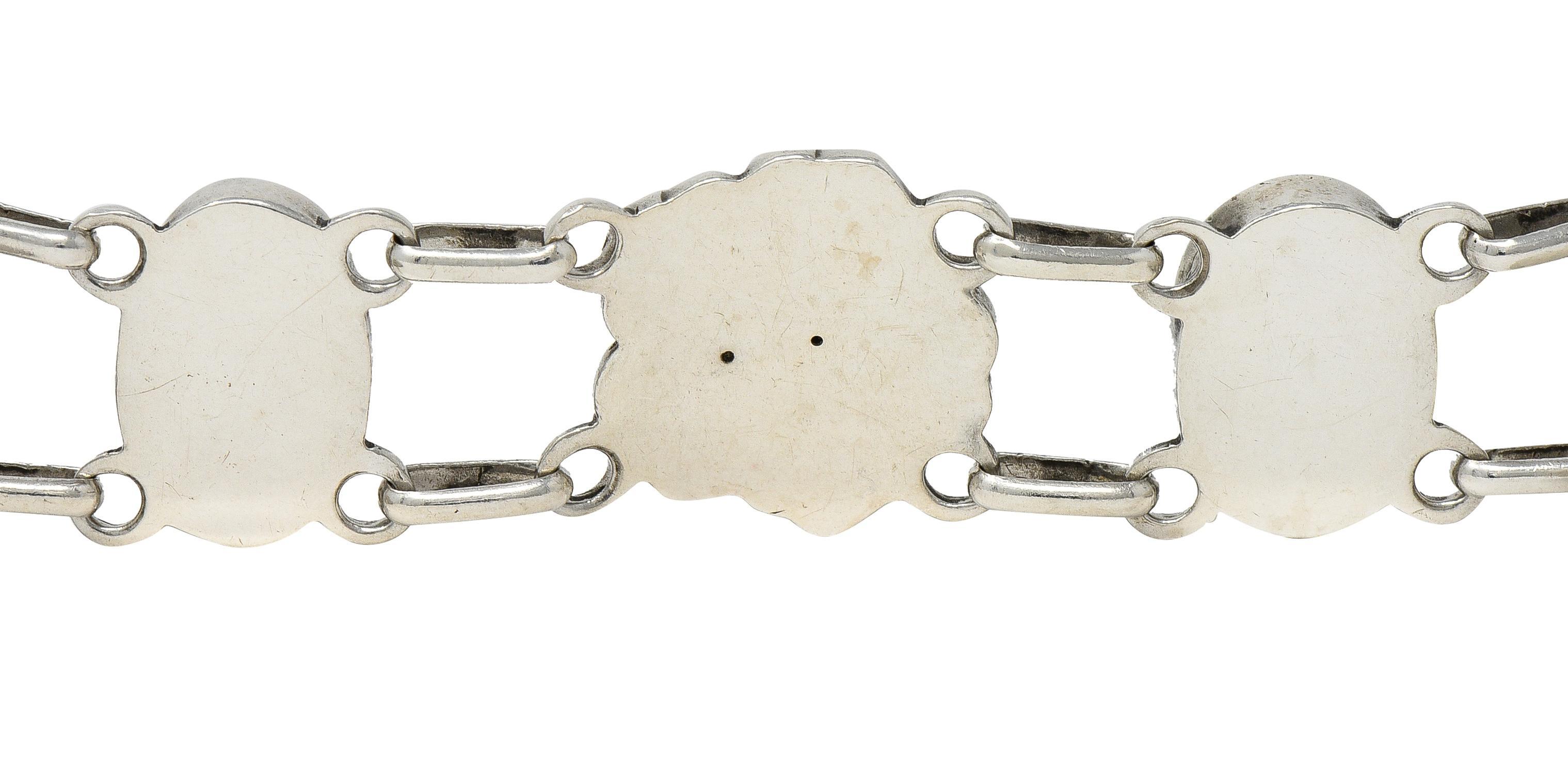 Cabochon Georg Jensen Bracciale con pietra di luna in argento sterling e fiori d'epoca A. Silver in vendita