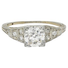 Art Deco Alt Europäischer Schliff Diamant 18K Weißgold Vintage Abgestufter Verlobungsring
