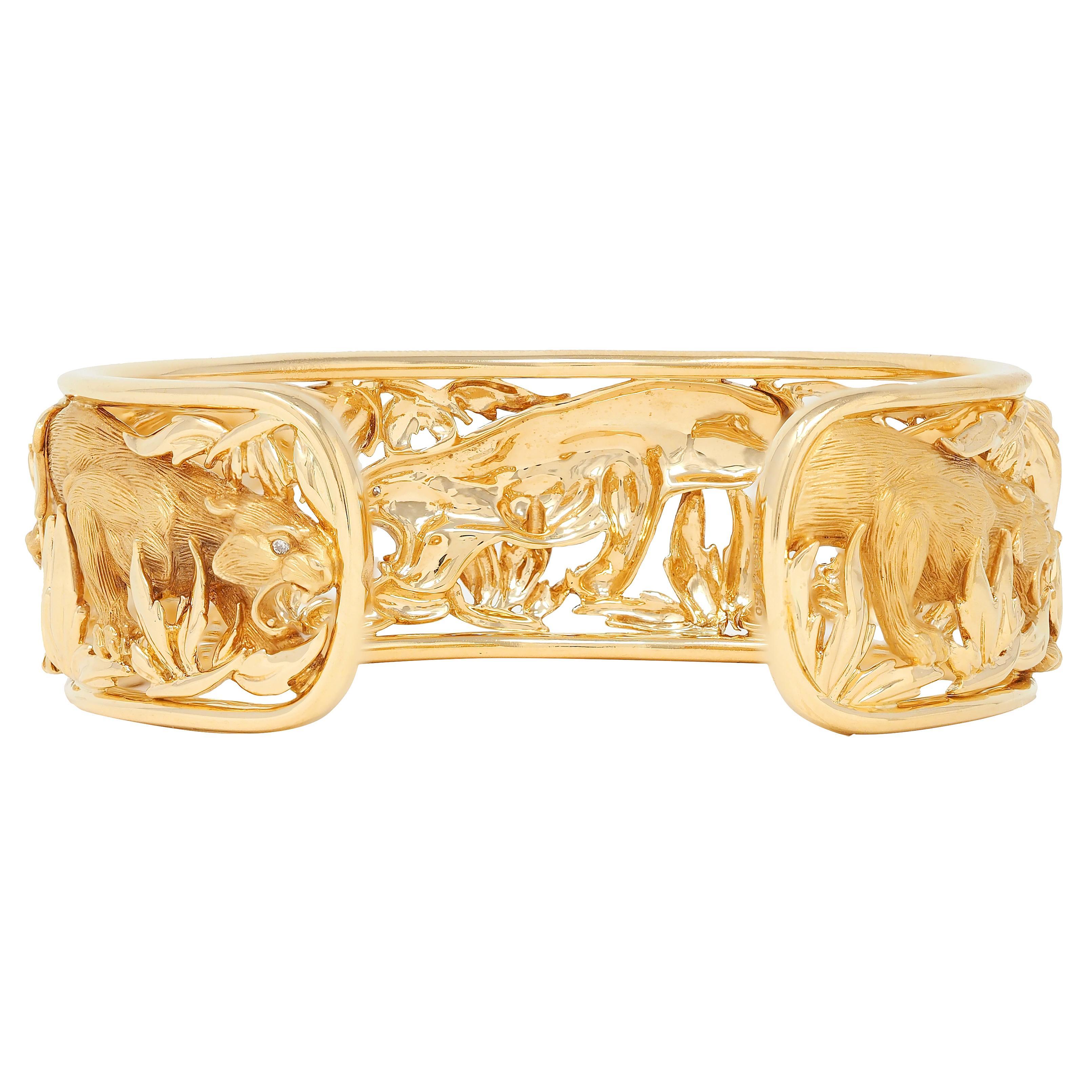 Bracelet manchette Carrera y Carrera diamant or jaune 18 carats Panthère Animal Pour femmes en vente
